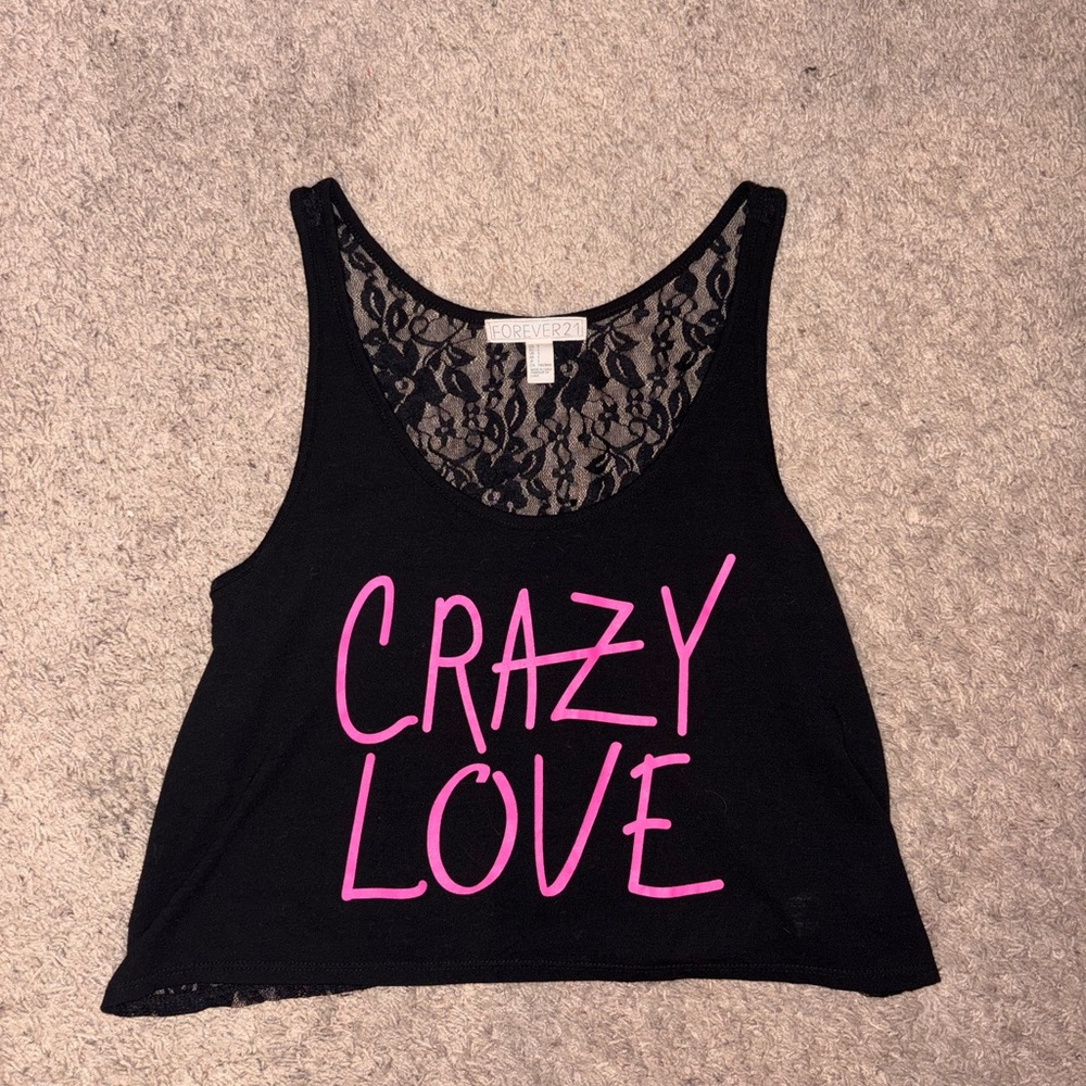 Black Lace Tank Top with Pink Print